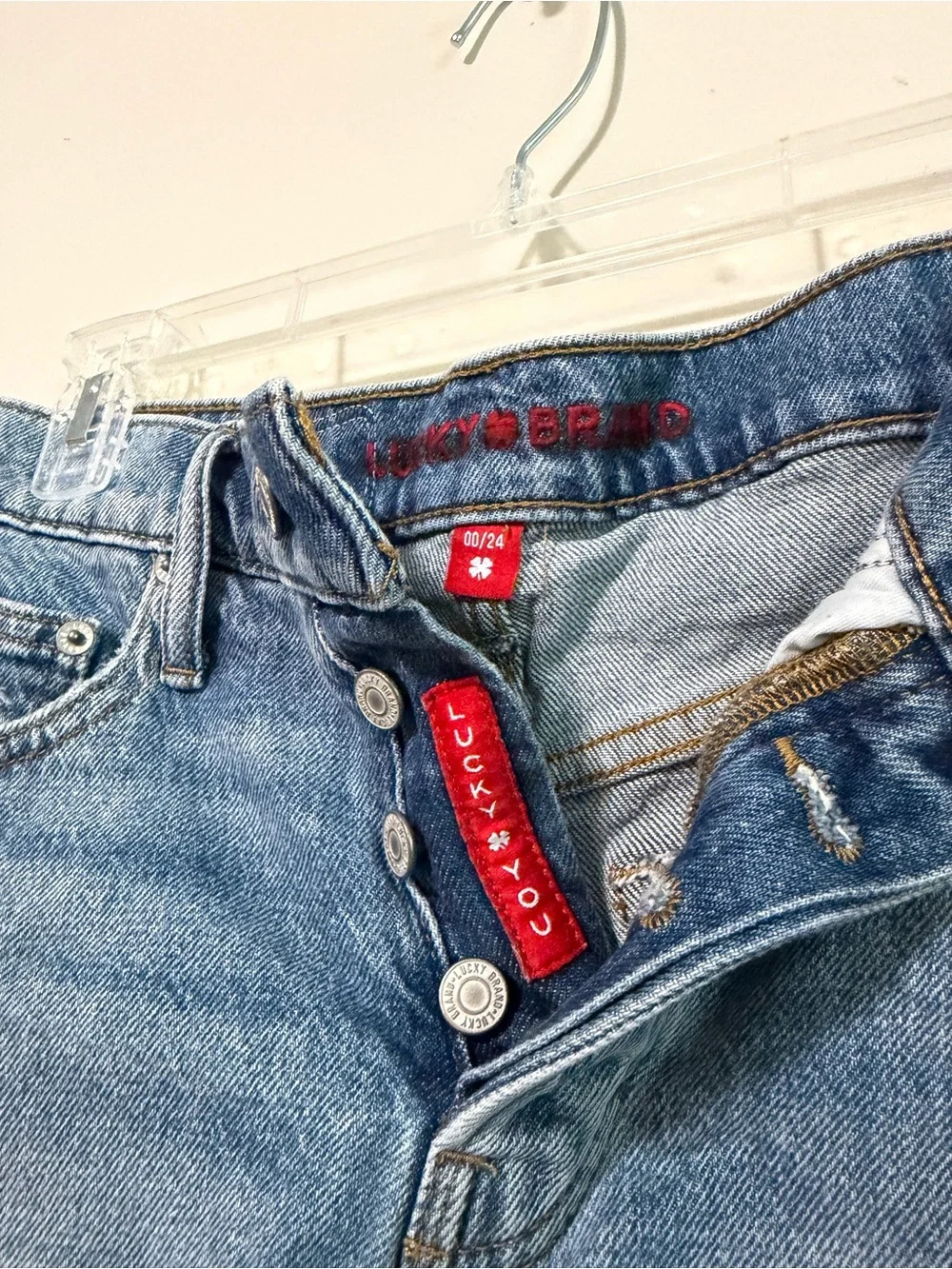 Lucky Brand Blue Denim Cutoff Shorts with Embroidered Grateful Dead Patches